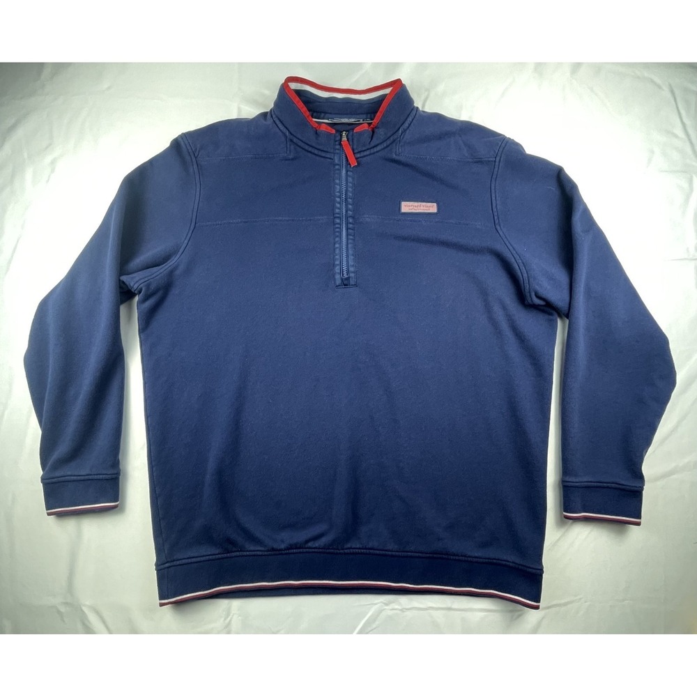 VINEYARD VINES MENS XL NAVY 1/4 ZIP PULLOVER SWEATSHIRT BLUE RED TRIM CASUAL